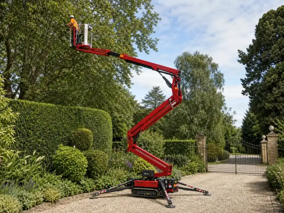 Spider lift on a domestic estate driveway with ground protection mats